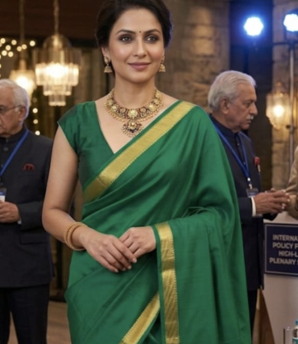 Emerald Green Pure Mysore Crepe Silk Saree - The Swarna Collection