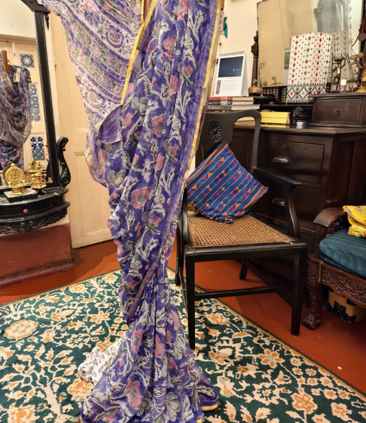 Royal Purple Floral Printed Chiffon Saree
