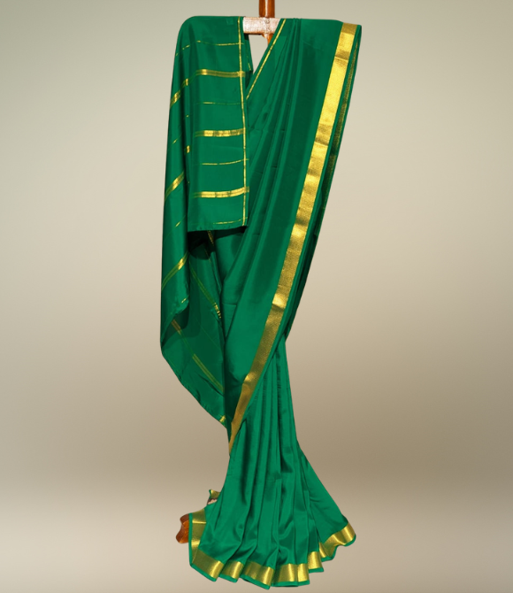 Emerald Green Pure Mysore Crepe Silk Saree - The Swarna Collection
