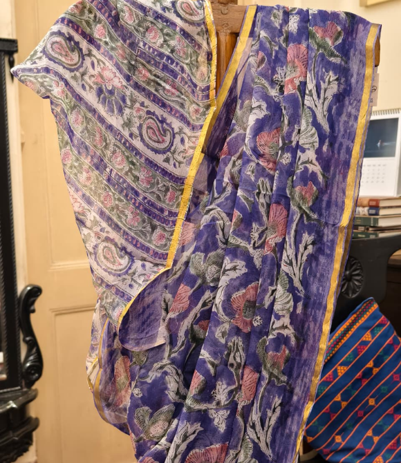 Royal Purple Floral Printed Chiffon Saree