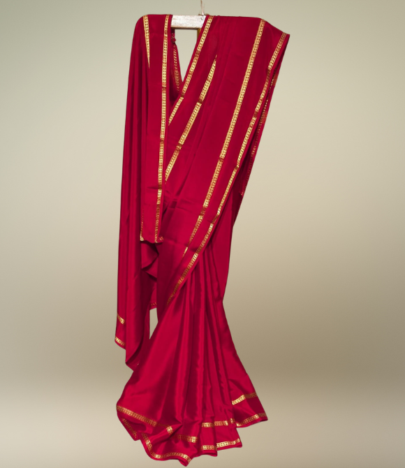 Vibrant Red Pure Mysore Crepe Silk Saree