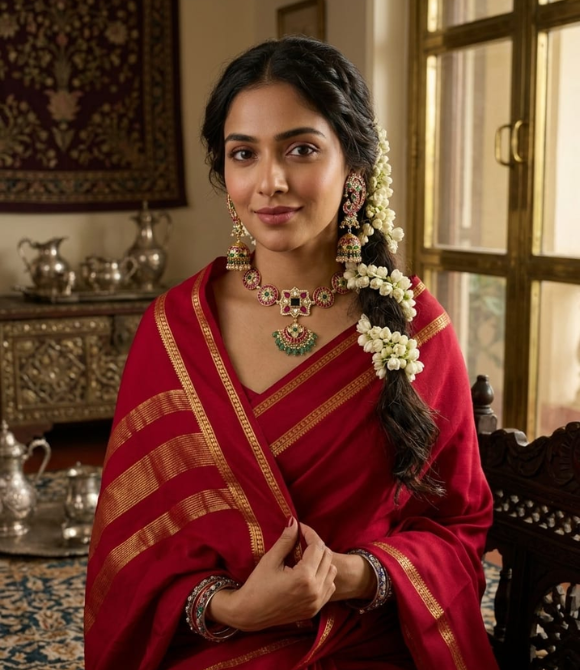 Vibrant Red Pure Mysore Crepe Silk Saree
