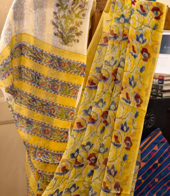 Sunshine Yellow Multi Motif Printed Chiffon Saree