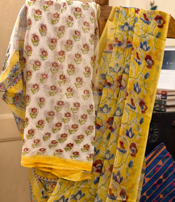 Sunshine Yellow Multi Motif Printed Chiffon Saree
