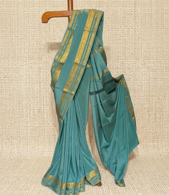 Sea Green Pure Mysore Crepe Silk Saree with CSG Zari