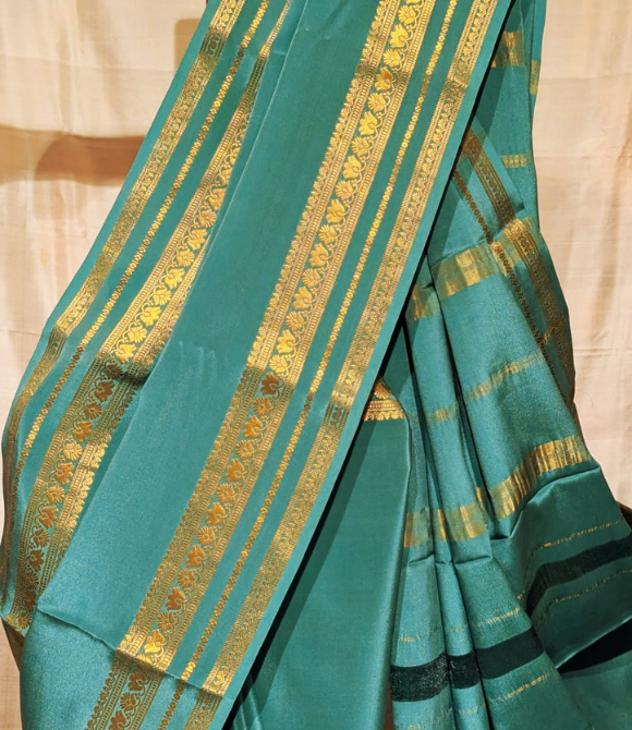 Sea Green Pure Mysore Crepe Silk Saree with CSG Zari