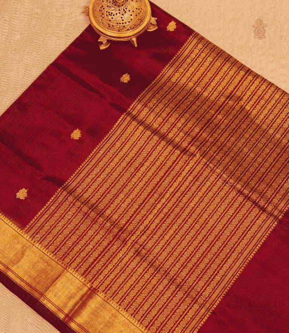 Handwoven Korvai Silk Cotton Handloom Saree - Deep Wine Heritage