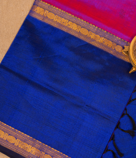 Handwoven Korvai Silk Cotton Handloom Saree - Muvagam Magenta