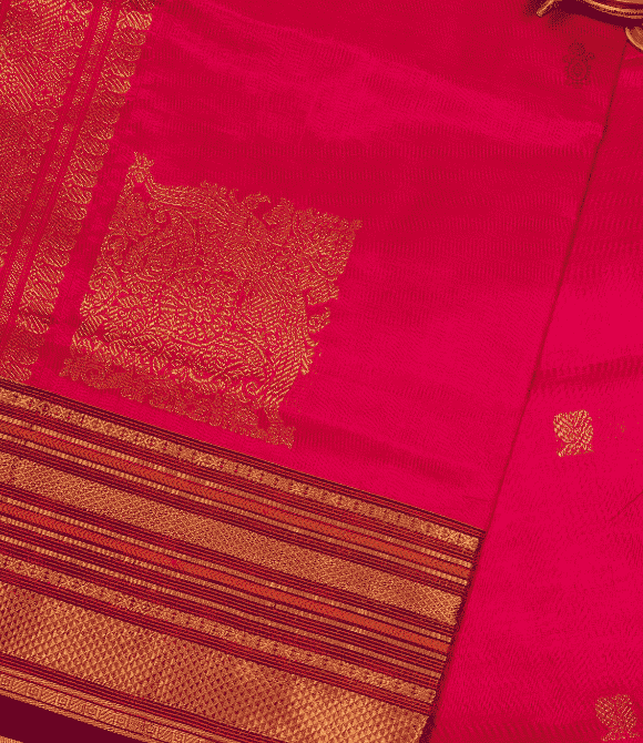 Handwoven Korvai Silk Cotton Handloom Saree - Fuchsia Pink