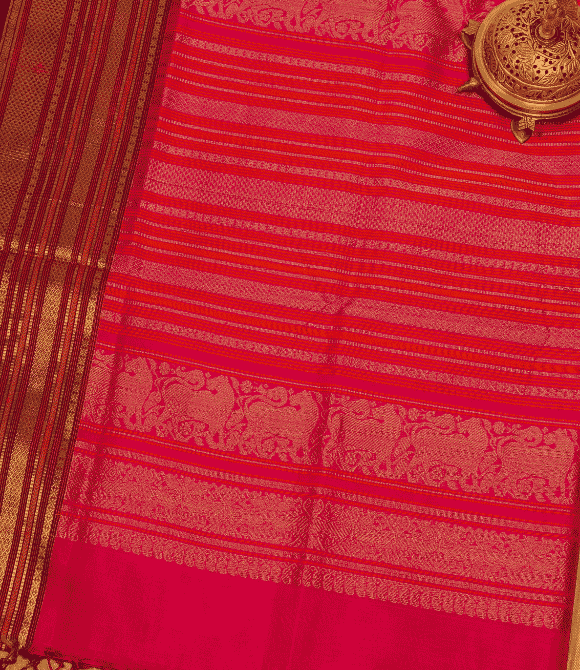 Handwoven Korvai Silk Cotton Handloom Saree - Fuchsia Pink