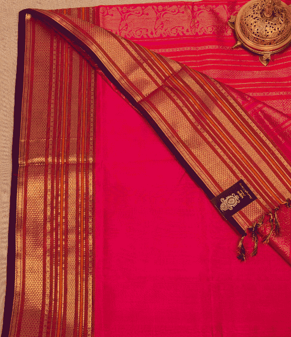 Handwoven Korvai Silk Cotton Handloom Saree - Fuchsia Pink