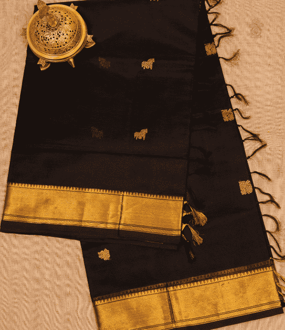 Handwoven Korvai Silk Cotton Handloom Saree - Black Masterpiece