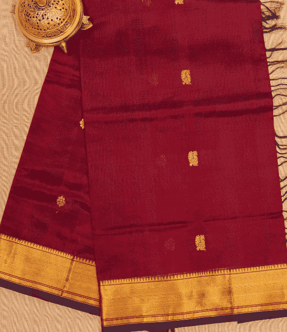 Handwoven Korvai Silk Cotton Handloom Saree - Deep Wine