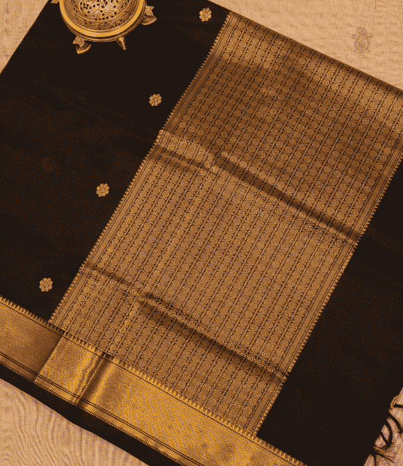 Handwoven Korvai Silk Cotton Handloom Saree - Black Masterpiece