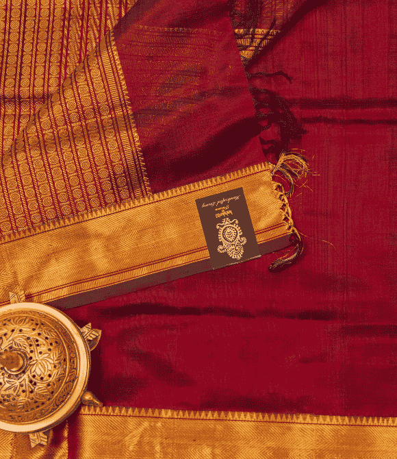 Handwoven Korvai Silk Cotton Handloom Saree - Deep Wine