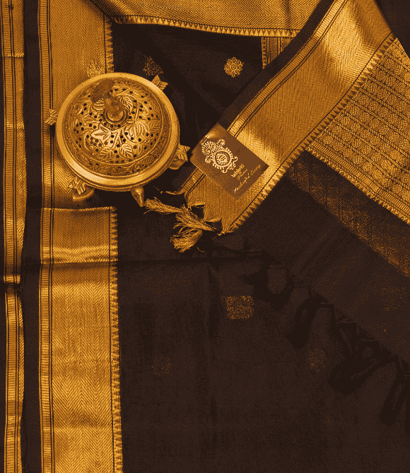 Handwoven Korvai Silk Cotton Handloom Saree - Black Masterpiece