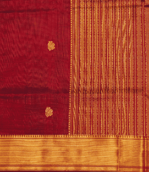 Handwoven Korvai Silk Cotton Handloom Saree - Deep Wine