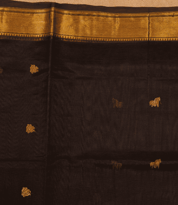 Handwoven Korvai Silk Cotton Handloom Saree - Black Masterpiece