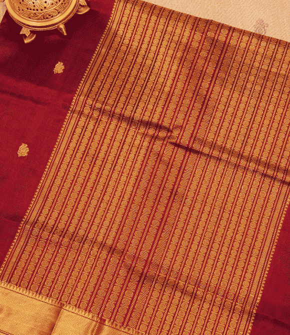 Handwoven Korvai Silk Cotton Handloom Saree - Deep Wine