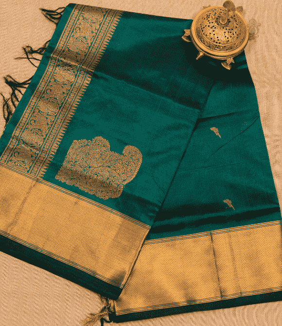 Handwoven Korvai Silk Cotton Handloom Saree - Emerald Green