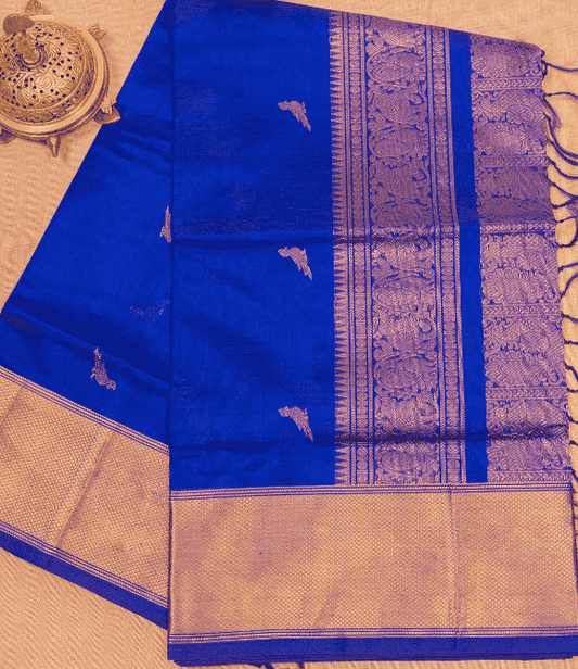 Handwoven Korvai Silk Cotton Handloom Saree - MS Blue