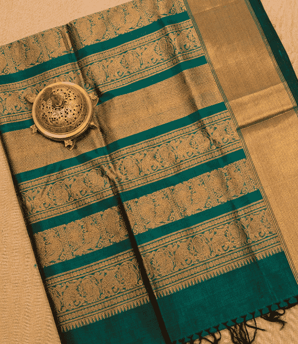 Handwoven Korvai Silk Cotton Handloom Saree - Emerald Green