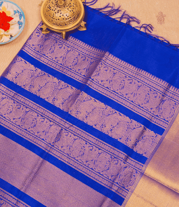 Handwoven Korvai Silk Cotton Handloom Saree - MS Blue
