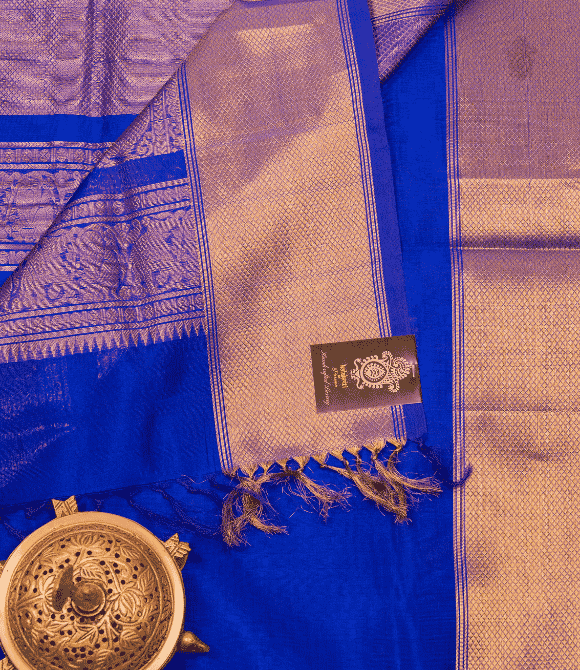 Handwoven Korvai Silk Cotton Handloom Saree - MS Blue