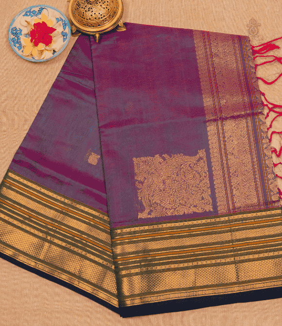 Handwoven Korvai Silk Cotton Handloom Saree - Mauve
