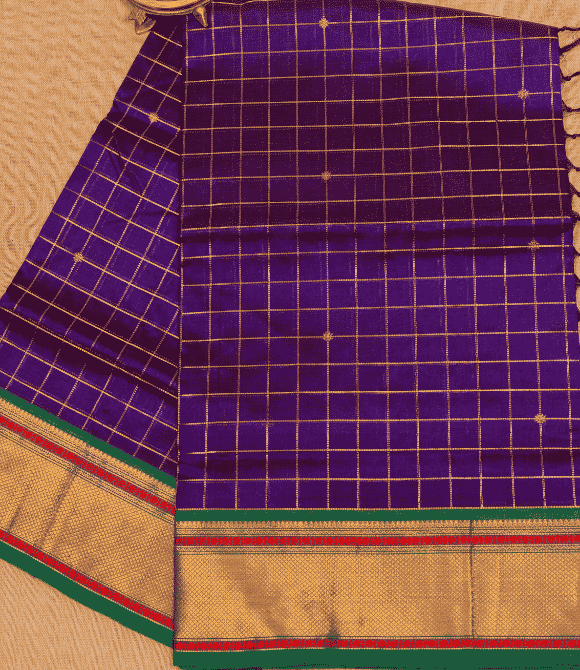 Handwoven Korvai Silk Cotton Handloom Saree - Purple Zari Kattam