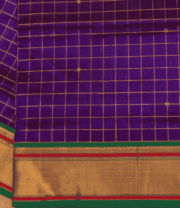 Handwoven Korvai Silk Cotton Handloom Saree - Purple Zari Kattam