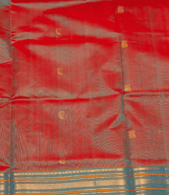 Handwoven Korvai Silk Cotton Handloom Saree - Blue-Green