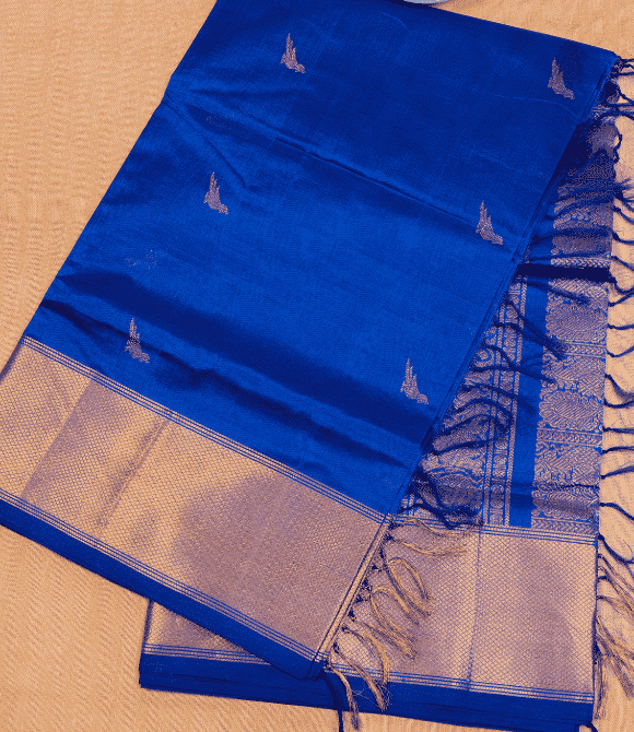 Handwoven Korvai Silk Cotton Handloom Saree - Two-Tone Blue