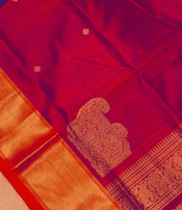 Handwoven Korvai Silk Cotton Handloom Saree - Magenta
