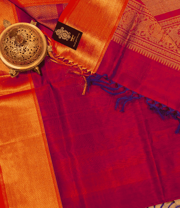Handwoven Korvai Silk Cotton Handloom Saree - Magenta