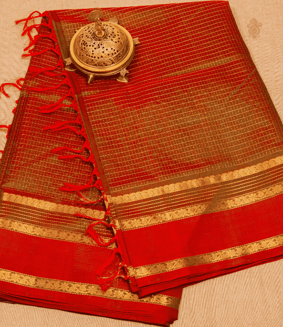 Handwoven Korvai Silk Cotton Handloom Saree - Manthuli Green