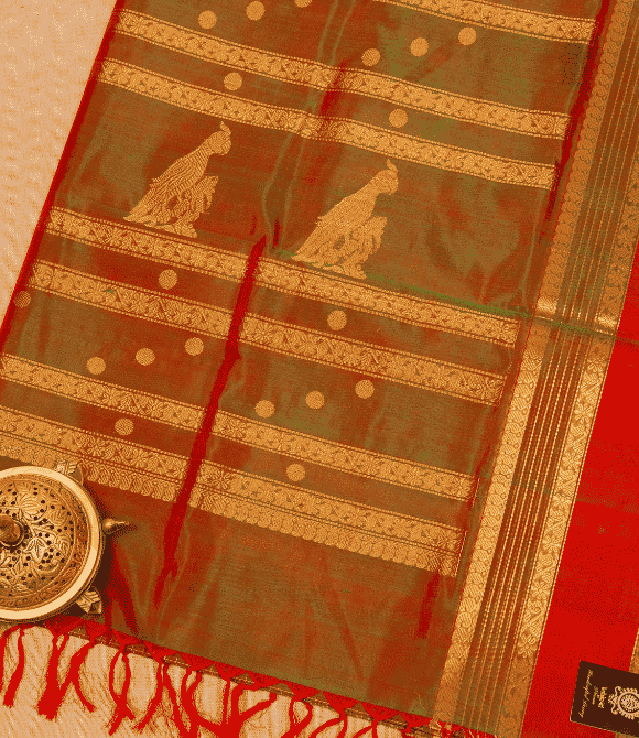 Handwoven Korvai Silk Cotton Handloom Saree - Manthuli Green