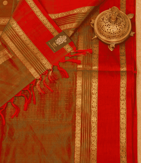 Handwoven Korvai Silk Cotton Handloom Saree - Manthuli Green