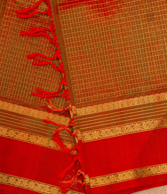 Handwoven Korvai Silk Cotton Handloom Saree - Manthuli Green