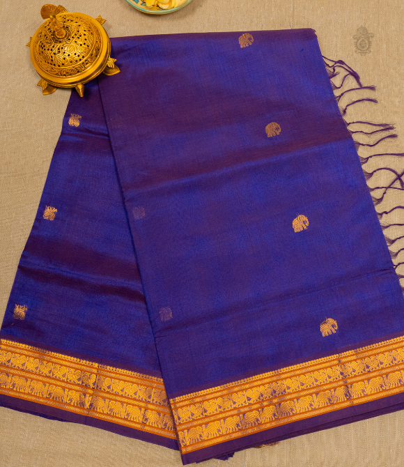 Handwoven Korvai Silk Cotton Handloom Saree - Purple