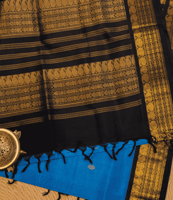 Handwoven Korvai Silk Cotton Handloom Saree - Aananda Blue