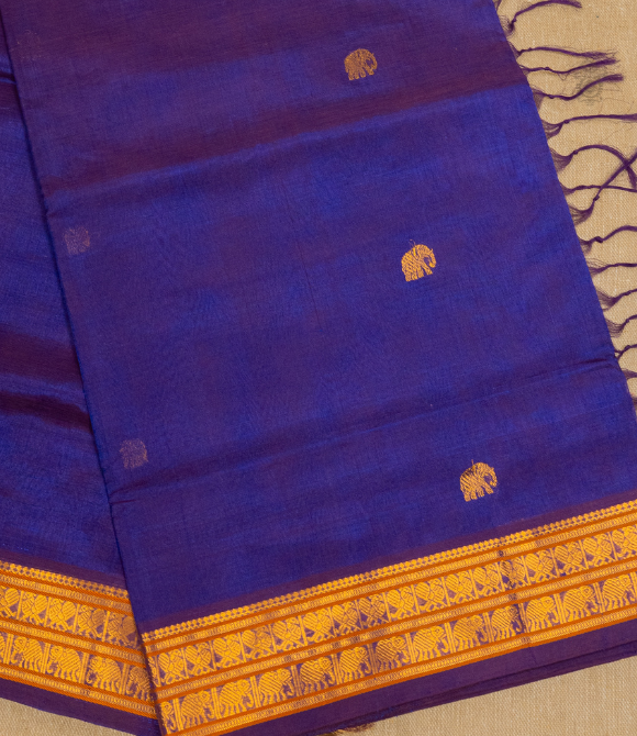 Handwoven Korvai Silk Cotton Handloom Saree - Purple