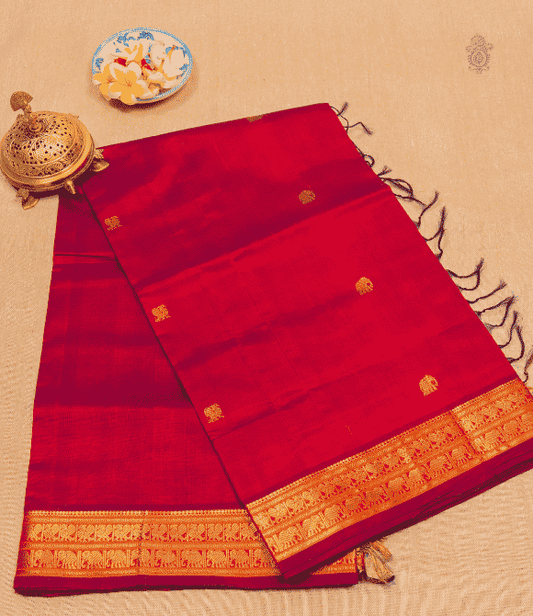 Handwoven Korvai Silk Cotton Handloom Saree - Light Magenta