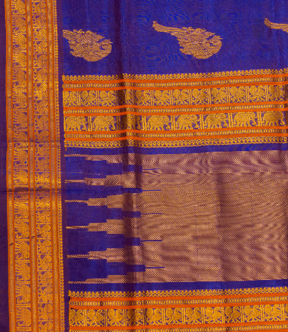 Handwoven Korvai Silk Cotton Handloom Saree - Purple