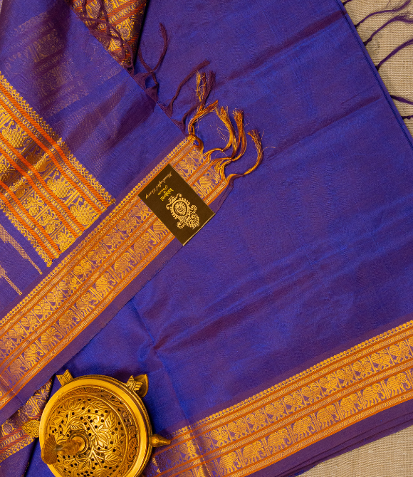 Handwoven Korvai Silk Cotton Handloom Saree - Purple