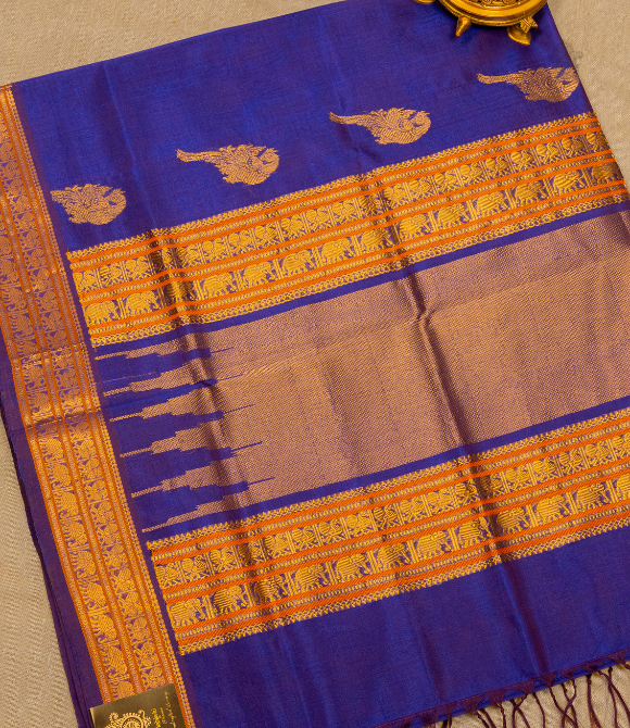 Handwoven Korvai Silk Cotton Handloom Saree - Purple
