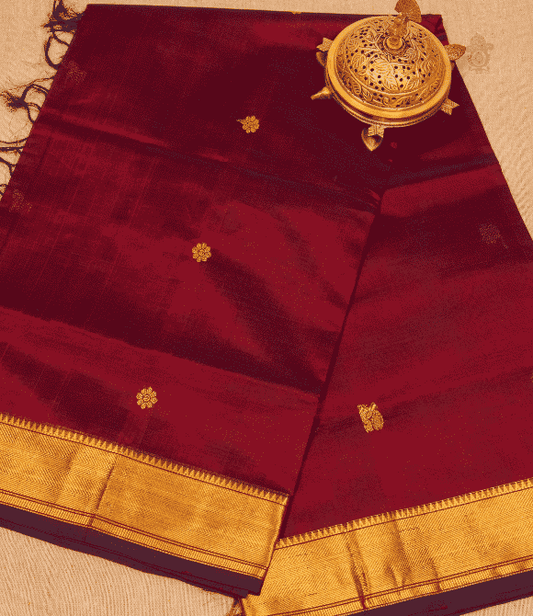 Handwoven Korvai Silk Cotton Handloom Saree - Deep Wine Heritage