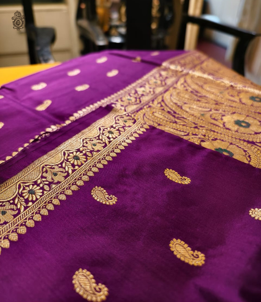 Handwoven Pure Katan Silk Kadhua Benarasi Saree Purple