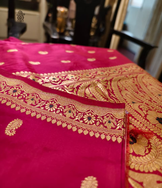 Handwoven Pure Katan Silk Kadhua Benarasi Saree Red Rani