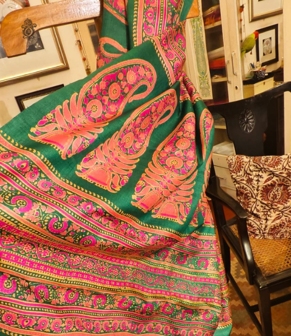 Pure Gachhi Bengal Tussar Saree Deep Green